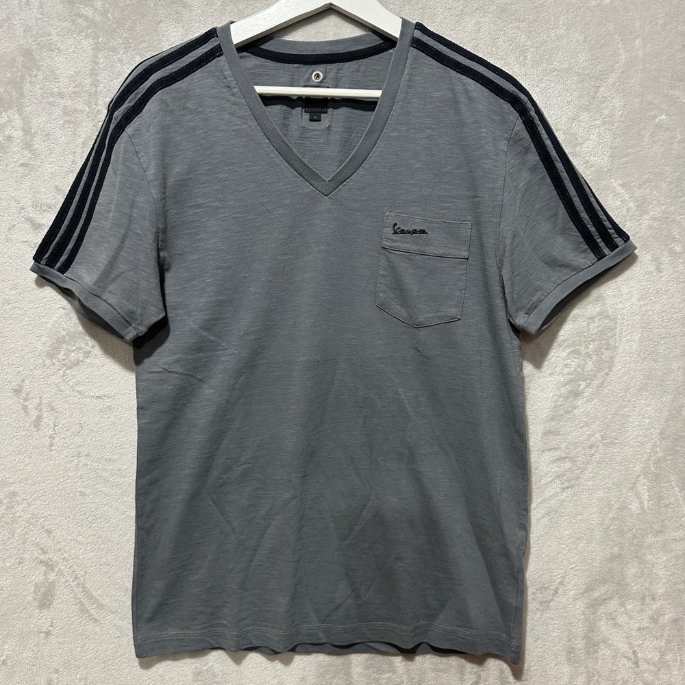 Adidas Originals x Vespa Mens V-Neck Pocket T-Shirt Gray Slub Knit Size L